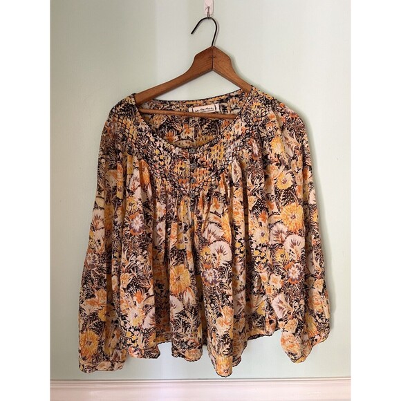 Free People We The Free Small COOL MEADOW Printed Floral Top Orange Earthy Boho - Picture 4 of 9